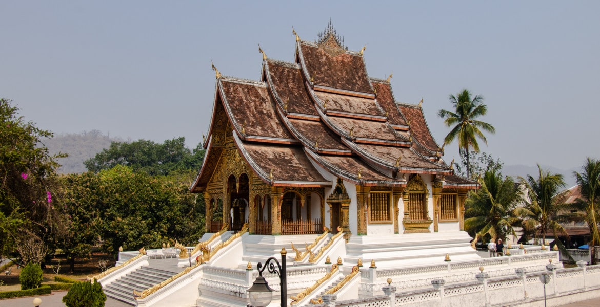 White with golden temple in the city center of Luang Prabang in Laos