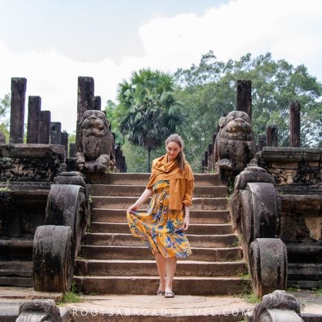 Dressed modestly for visiting temple ruins in Polonnaruwa Sri Lanka