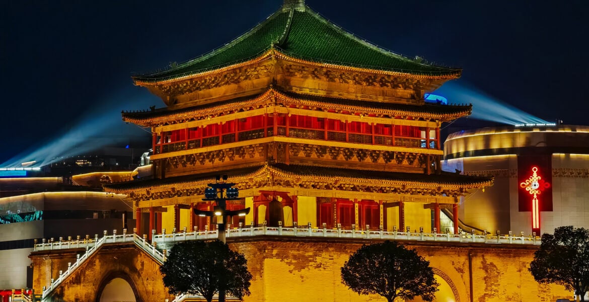 Bell Tower in Xian China at night