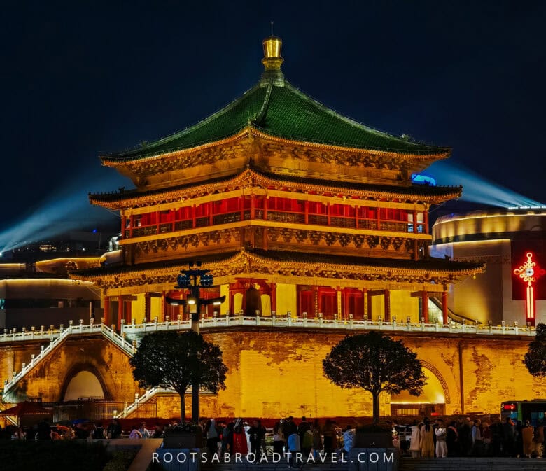 Bell Tower in Xian China at night